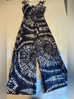 Say What? Black & White Tie-Dye Wide Leg Jumpsuit